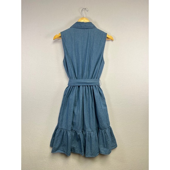 Draper James RSVP Denim Chambray Midi Dress Shirt Collar Belted Tiered Skirt M - Picture 6 of 10